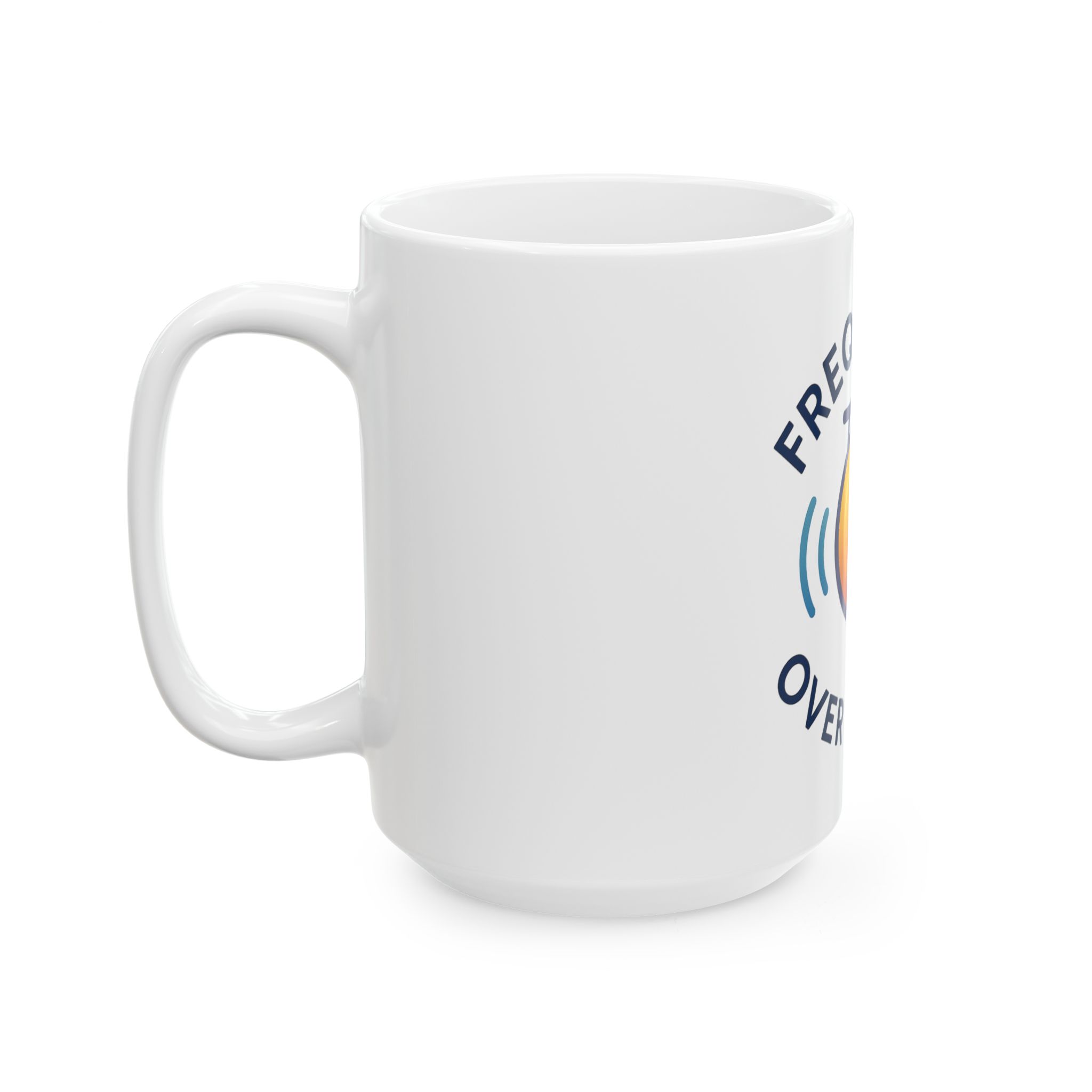 "Frequency Over Pharma” Ceramic Mug (Gong design) - Image 7